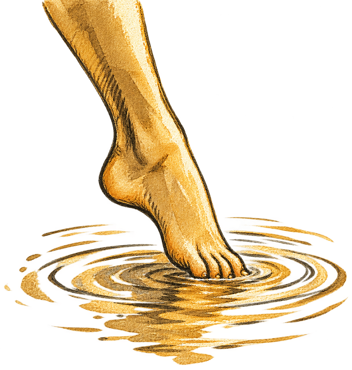 A single foot testing the water, sending out ripples